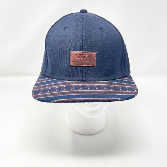 Vans "Allover It" Snapback Hat Navy Maroon Tan 6-Panel Cap Vegan Leather Patch - Picture 2 of 8